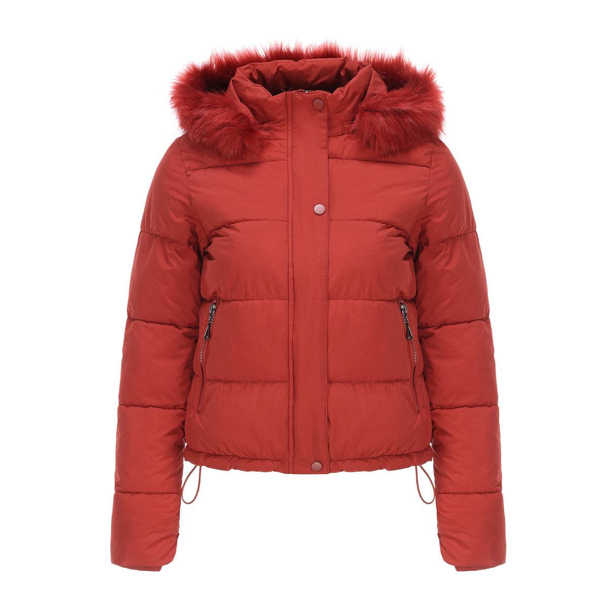 Autumn And Winter Warm Ladies Short Velvet Detachable Hat Long Sleeve Cotton Coat - MYLUXURY LANE ENTERPRISE