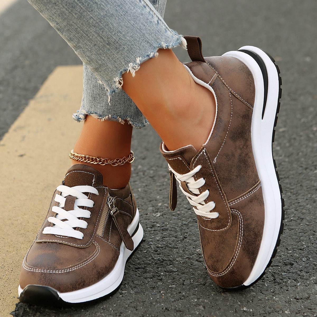 Fashion Solid Color Front Lace-up Women's Shoes - MYLUXURY LANE ENTERPRISE
