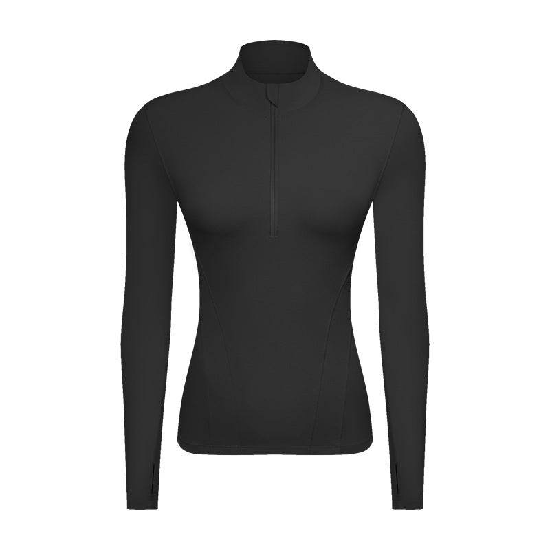 Double-sided Nylon Half Zipped Stand Collar Yoga Jacket Women's Stretch Tight-fitting Cinched Slimming Sports Jacket - MYLUXURY LANE ENTERPRISE