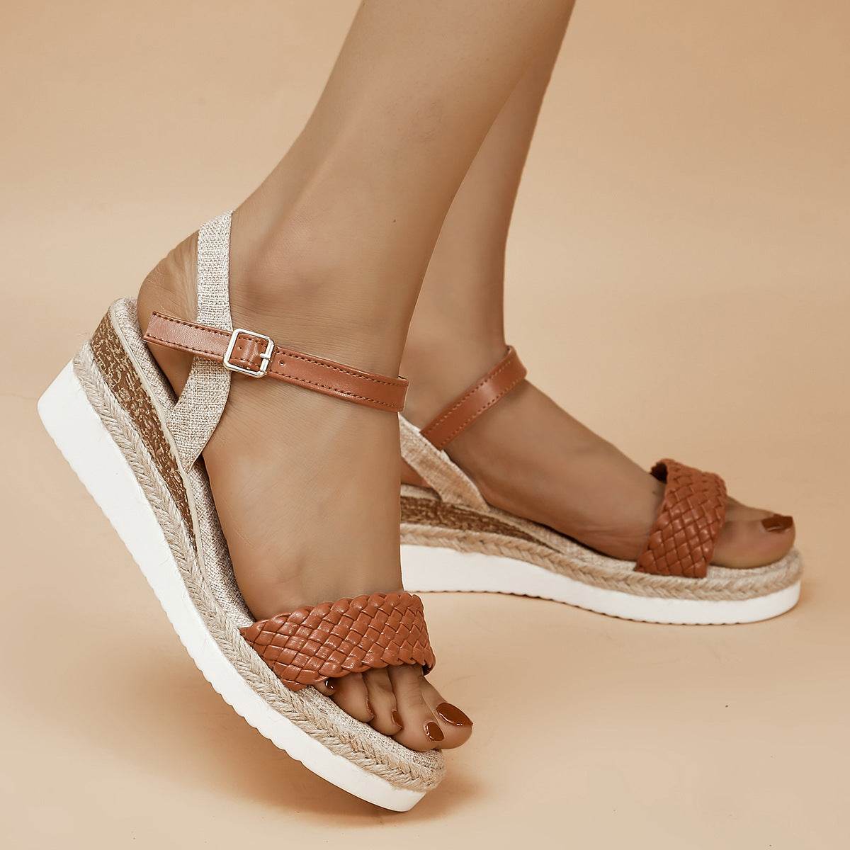 Summer Thick-soled Braided Design Sandals New Fashion Casual Linen Buckle Wedges Shoes For Women - MYLUXURY LANE ENTERPRISE