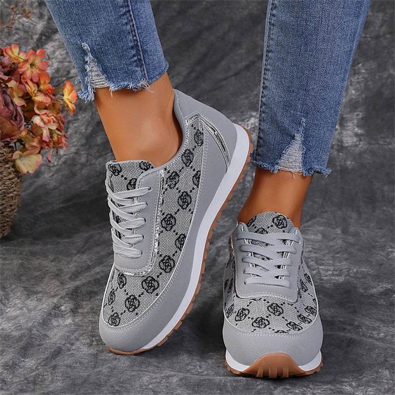 Flower Print Lace-up Sneakers Casual Fashion Lightweight Breathable Walking Running Sports Shoes Women Flats - MYLUXURY LANE ENTERPRISE