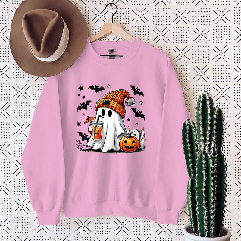 Women's Sweatshirt Halloween Ghost Pumpkin Bat Print Pullover - MYLUXURY LANE ENTERPRISE
