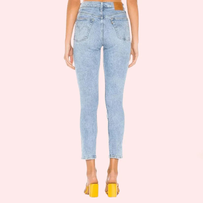 Chic Blue High Rise Skinny Jeans with Low Stretch - MYLUXURY LANE ENTERPRISE