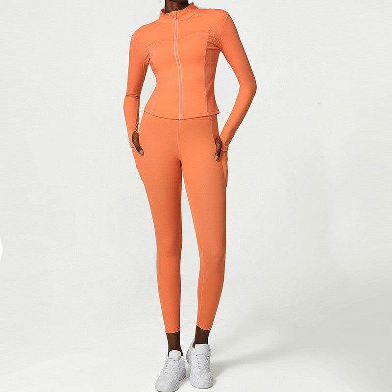 Two Piece Nude Yoga Suit Jacket Pants - MYLUXURY LANE ENTERPRISE