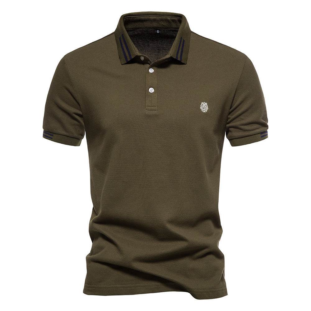 Men's Fashion Casual Polo Collar Striped Design Short Sleeve Top - MYLUXURY LANE ENTERPRISE