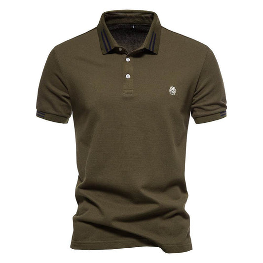 Men's Fashion Casual Polo Collar Striped Design Short Sleeve Top - MYLUXURY LANE ENTERPRISE