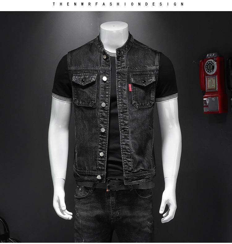 Harley Motorcycle Men's Uniform Black Stand-up Collar Plus Size Denim Vest - MYLUXURY LANE ENTERPRISE