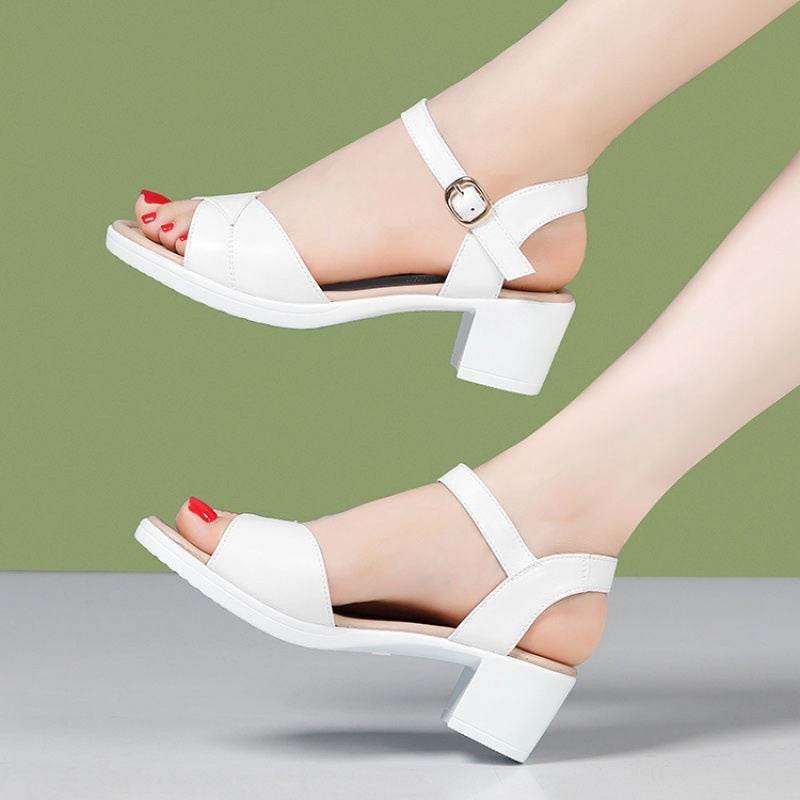 Mid Heel 3-5cm Chunky Heel Open Toe Rubber Sandals Ankle-strap Buckle PU - MYLUXURY LANE ENTERPRISE
