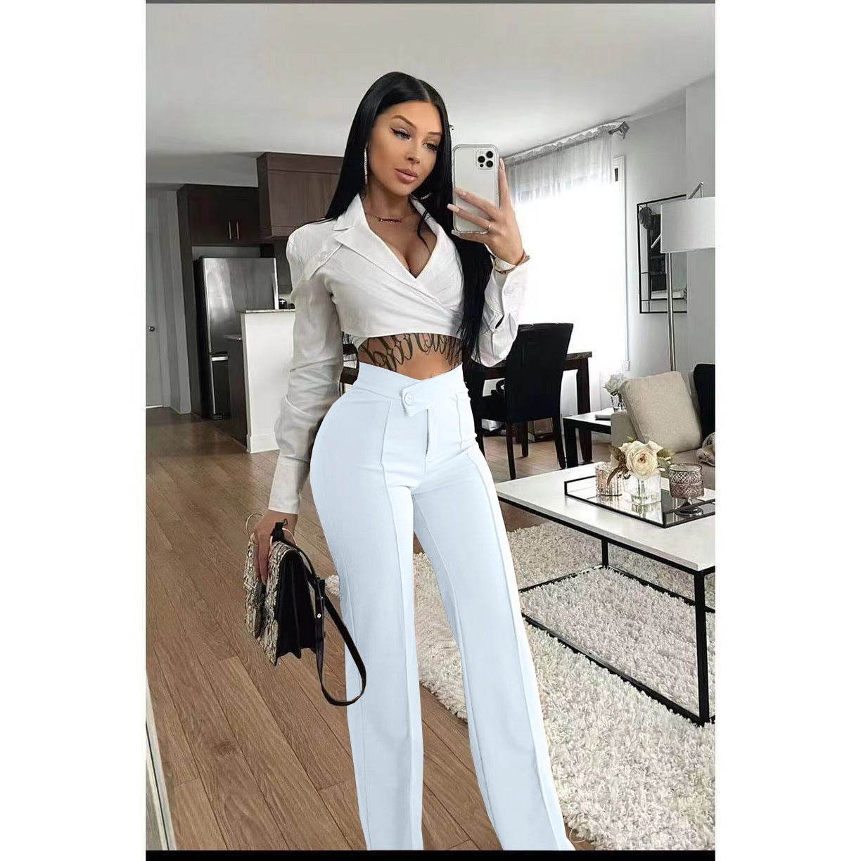 New Women's Clothing Hot Girl Temperament Slimming White High-waist Straight-leg Pants - MYLUXURY LANE ENTERPRISE