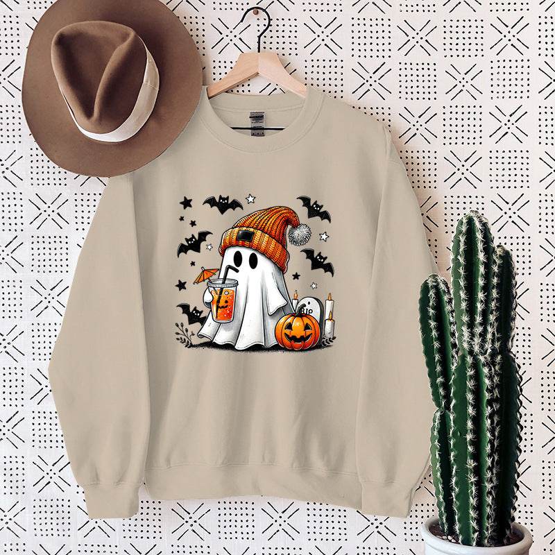 Women's Sweatshirt Halloween Ghost Pumpkin Bat Print Pullover - MYLUXURY LANE ENTERPRISE