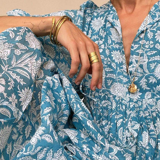 New Floral Fashion Women's Loose Large Size Casual Summer Dresses With Medium Sleeves - MYLUXURY LANE ENTERPRISE