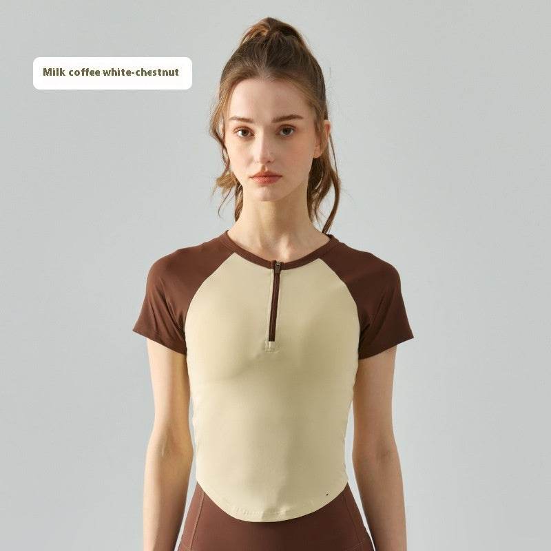Women's Front Chest Half Zipper Sports Short Sleeve - MYLUXURY LANE ENTERPRISE