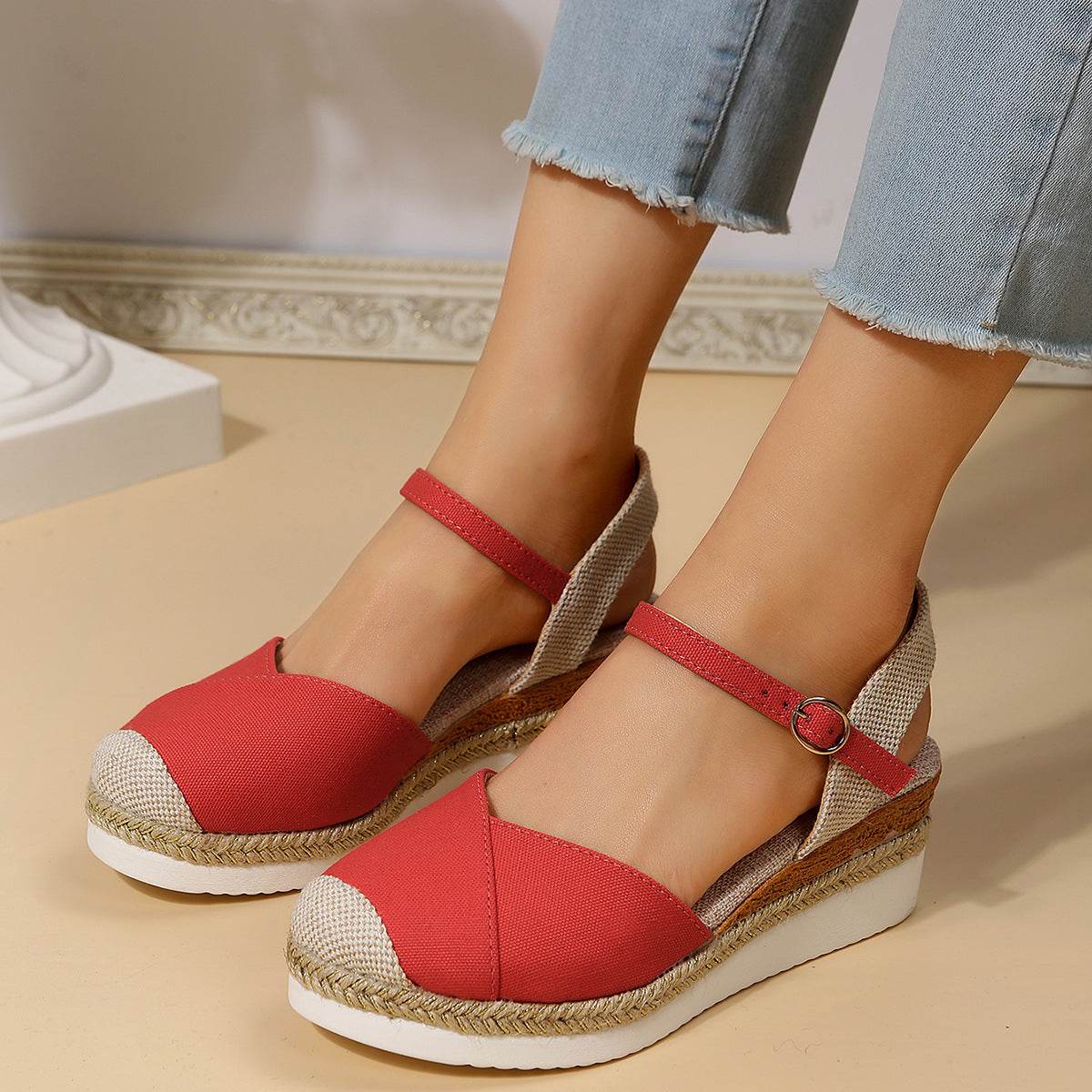 Women's Fashion Casual Wedge Closed Toe Outer Buckle Sandals - MYLUXURY LANE ENTERPRISE