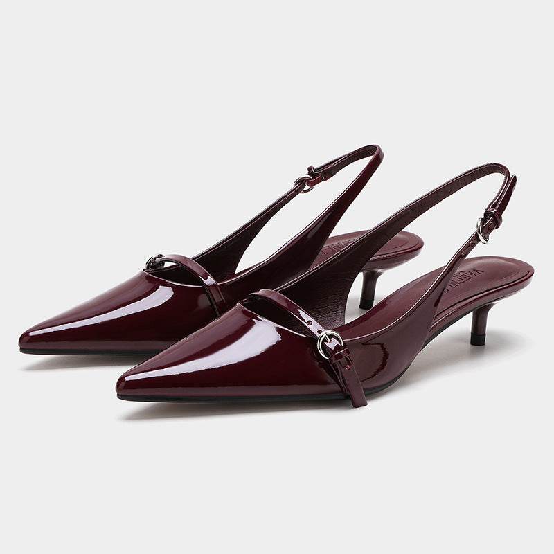Wine Red Retro Style Pointed Toe Slingback Strap Mules Heels - MYLUXURY LANE ENTERPRISE