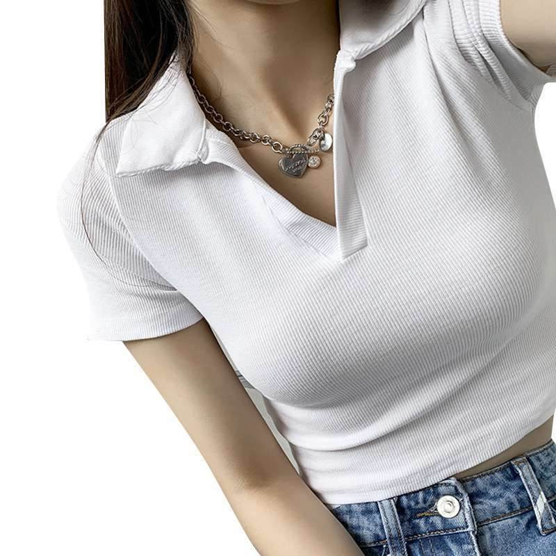 Hot Girl Slim V-neck Short-sleeved T-shirt For Women - MYLUXURY LANE ENTERPRISE