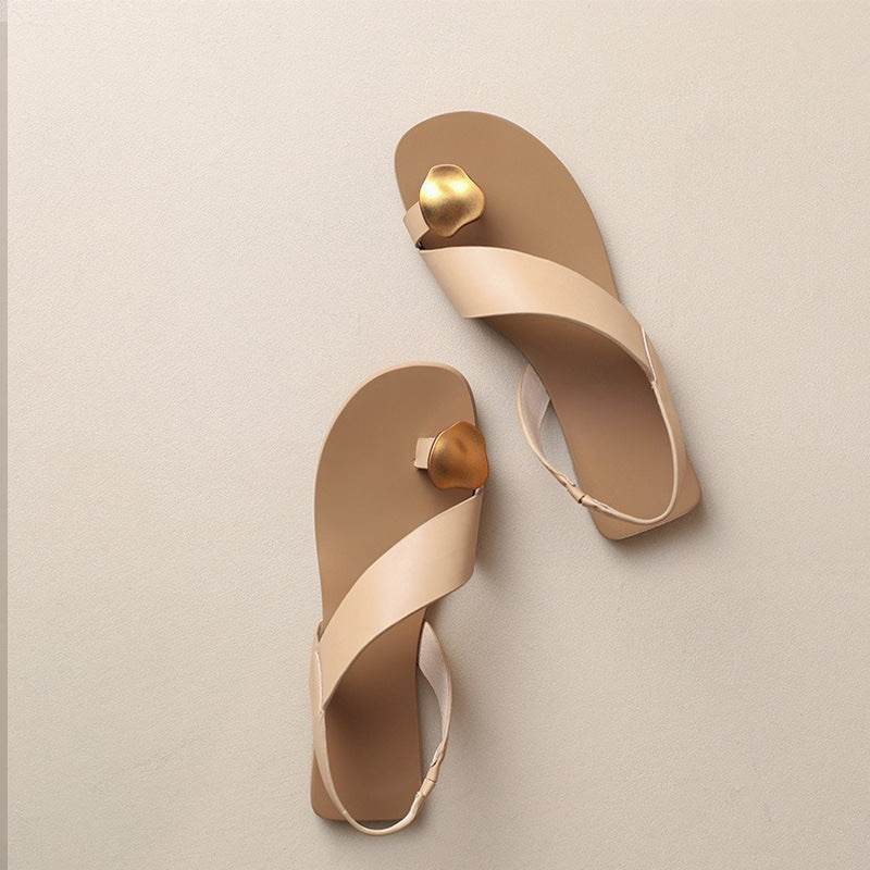 Fashion Casual All-match Buckle French Sandals Toe Covering Flat Women - MYLUXURY LANE ENTERPRISE