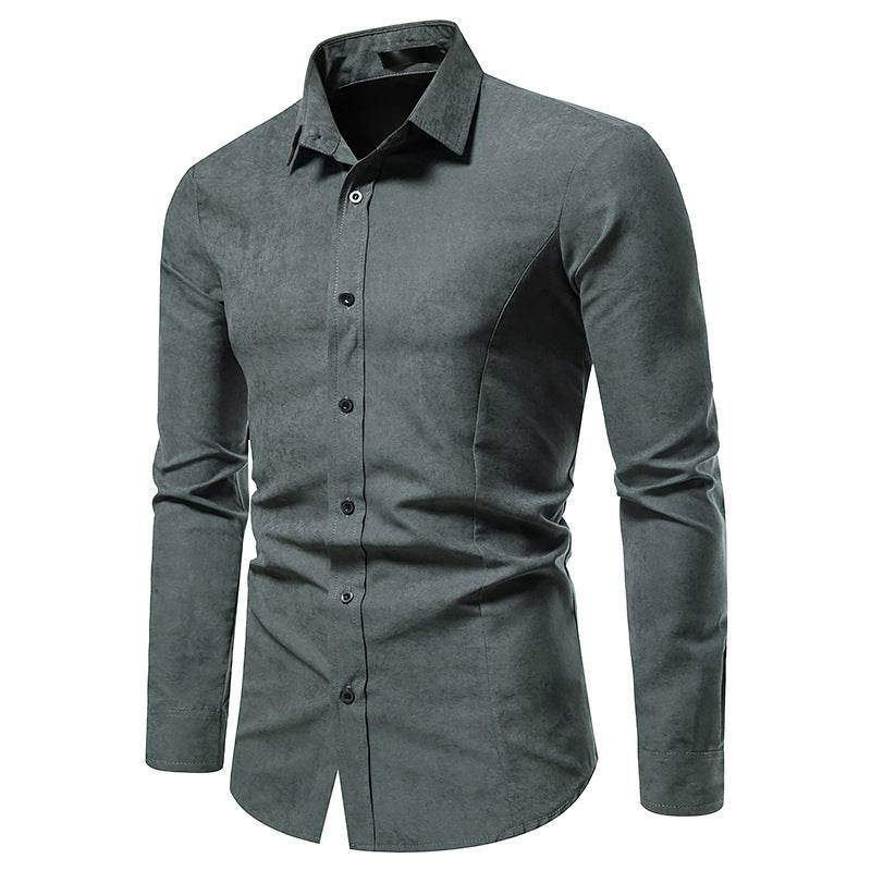 Men's Solid Color Vintage Long Sleeve Shirt Slim Top - MYLUXURY LANE ENTERPRISE