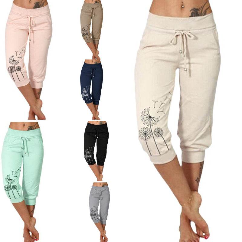 Casual Fashion Printing Loose High Waist Lace-up Cropped Pants - MYLUXURY LANE ENTERPRISE