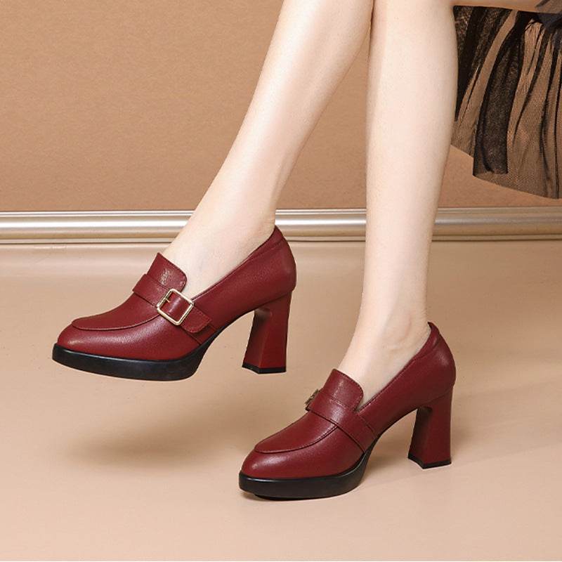 Comfortable European And American Low-cut Fashion Square Buckle British Style High Heels - MYLUXURY LANE ENTERPRISE