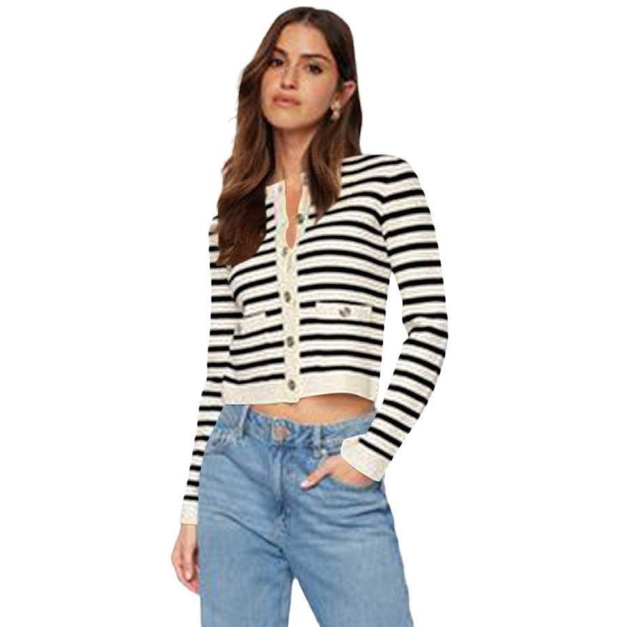 Comfort And Casual Long Sleeve Striped Button Top - MYLUXURY LANE ENTERPRISE