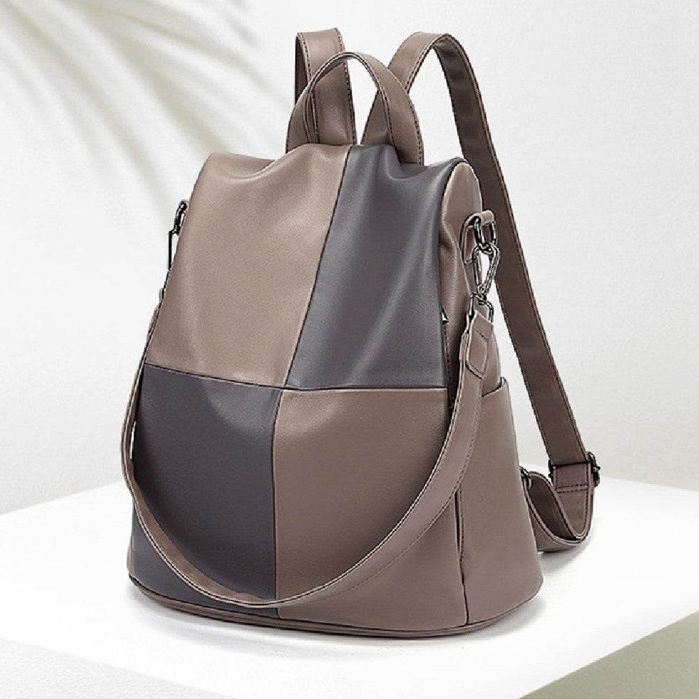 Fashion Stitching Contrast Color Soft Leather Backpack - MYLUXURY LANE ENTERPRISE