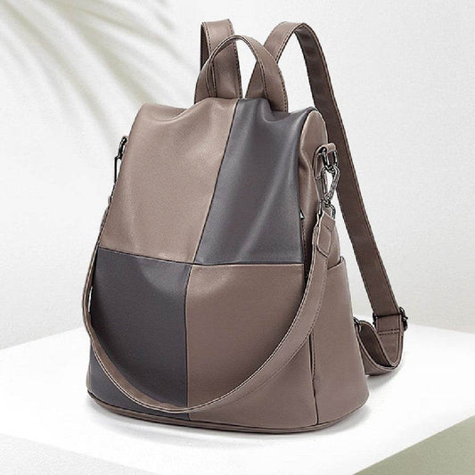 Fashion Stitching Contrast Color Soft Leather Backpack - MYLUXURY LANE ENTERPRISE