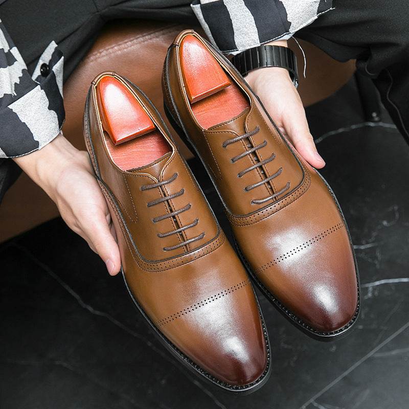 Business Leather Shoes Men's Formal Wear Oxford Pure Color Tied - MYLUXURY LANE ENTERPRISE