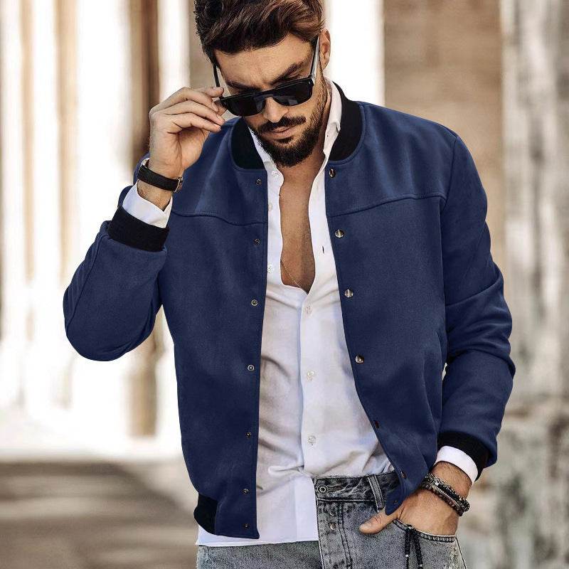 Suede Stand Collar Men's Button Cardigan - MYLUXURY LANE ENTERPRISE