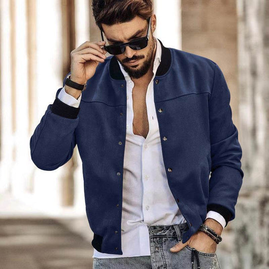 Suede Stand Collar Men's Button Cardigan - MYLUXURY LANE ENTERPRISE