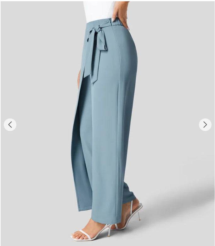 Women's High Waist Tie Side Invisible Zipper Wide Leg Pants - MYLUXURY LANE ENTERPRISE