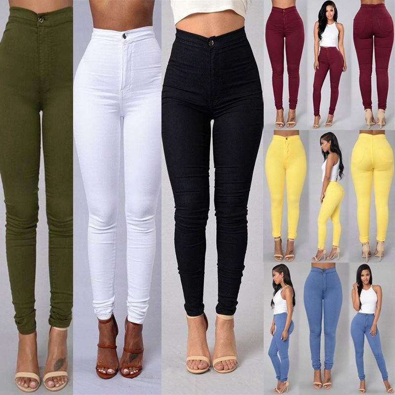Casual Pants For Women High Waist Stretch Slim Trouser Skinny Candy Color Jeans - MYLUXURY LANE ENTERPRISE
