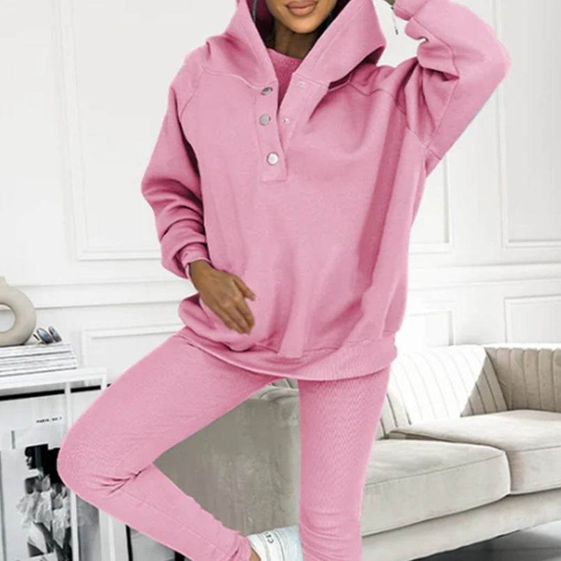 3pcs Women's Sports Suit Loose Hooded Pockets Sweatshirt And Vest And Slim Trousers - MYLUXURY LANE ENTERPRISE