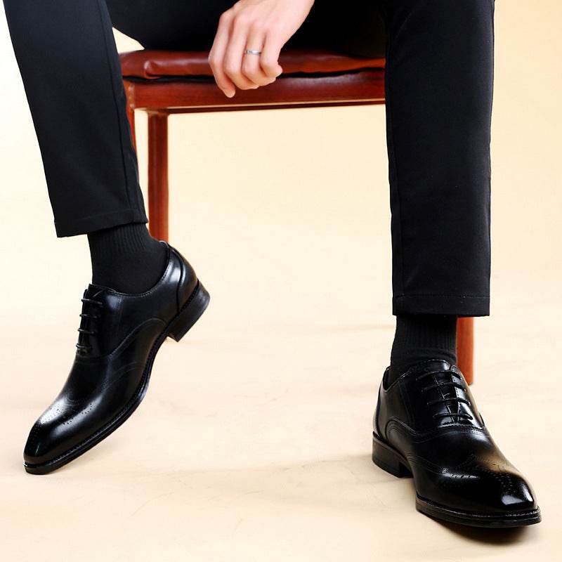 Formal Leather Shoes British Men Brogue Pointed-toe Lace - MYLUXURY LANE ENTERPRISE