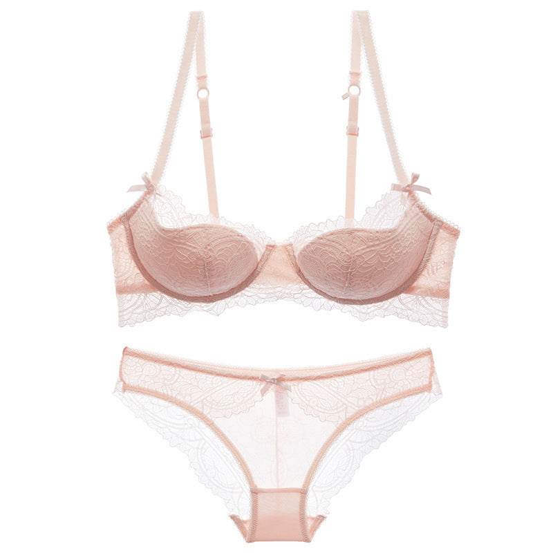 French Summer Lightweight Push Up Lace Underwire Half Cup Bra Set - MYLUXURY LANE ENTERPRISE