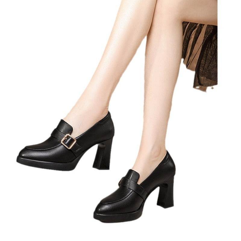 Comfortable European And American Low-cut Fashion Square Buckle British Style High Heels - MYLUXURY LANE ENTERPRISE