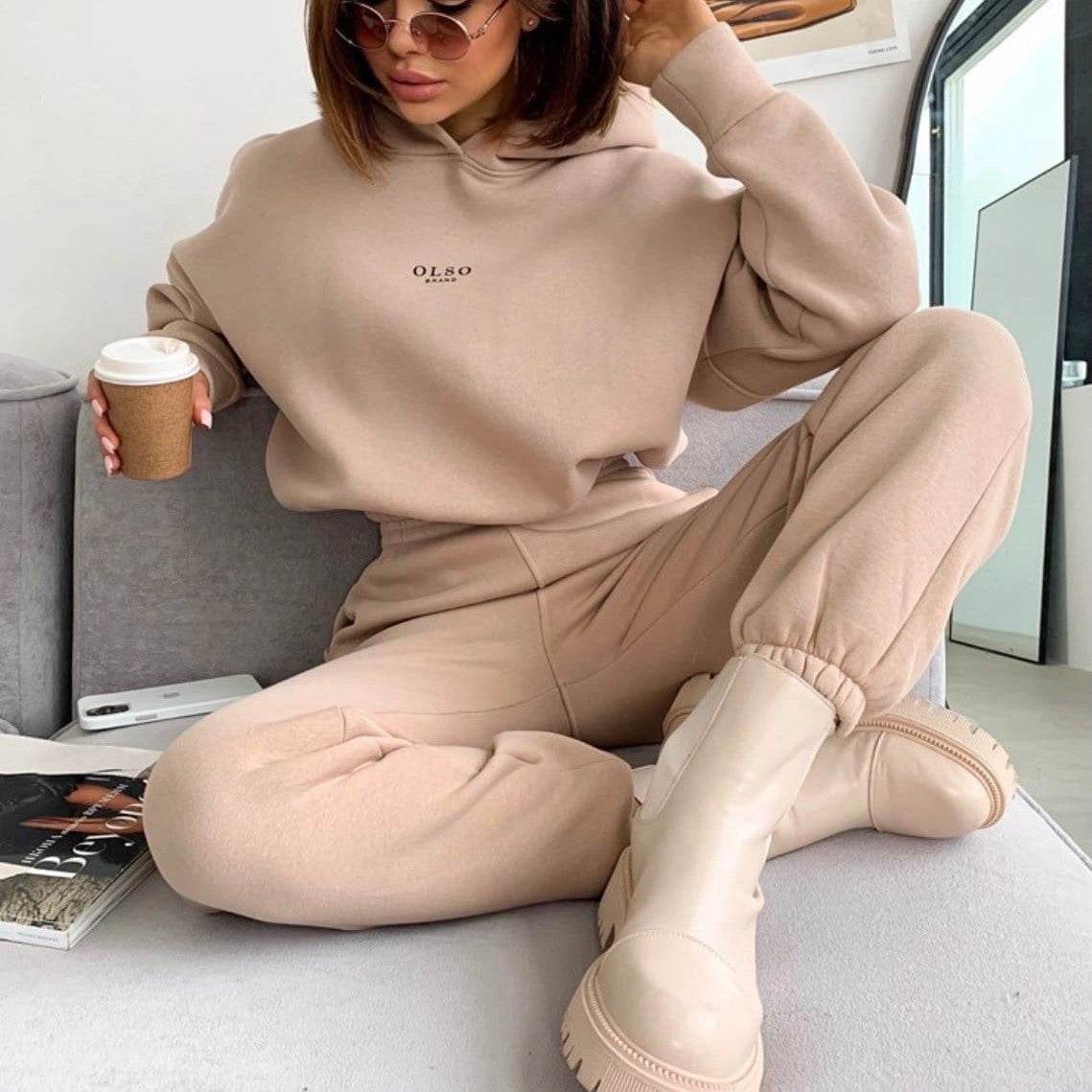 Women's Knitted Fleece Casual Suit Two-piece Set - MYLUXURY LANE ENTERPRISE
