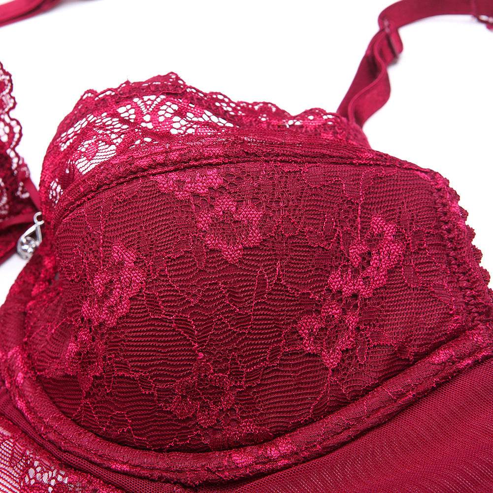 Court Style Wine Red Lace Bra Set Women - MYLUXURY LANE ENTERPRISE