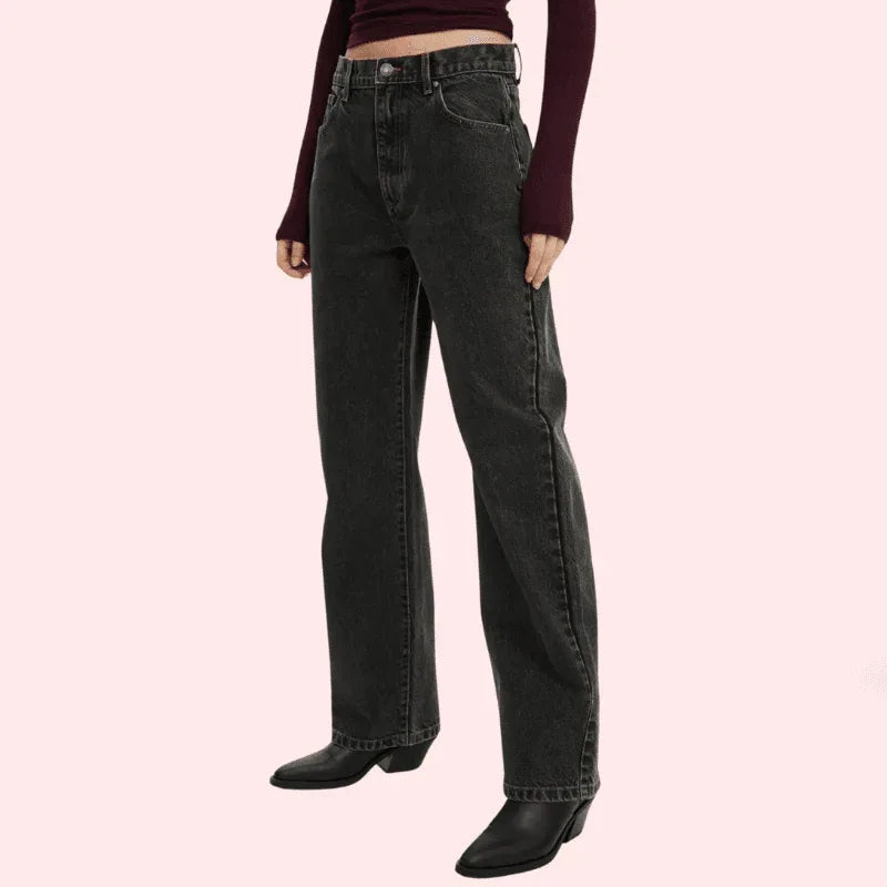 Women's Loose Straight Jeans in Smokey Black Denim - MYLUXURY LANE ENTERPRISE