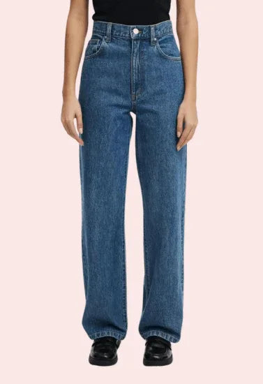 Smokey Blue Denim Loose Fit Straight Jeans for Women - MYLUXURY LANE ENTERPRISE