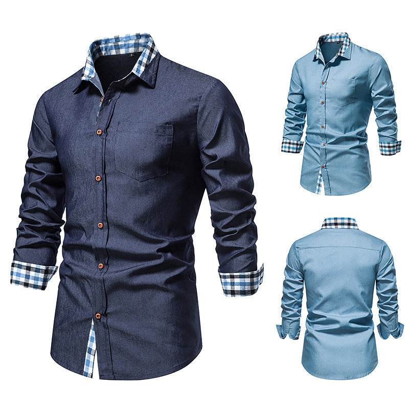 Men's Casual Denim Long-sleeved Shirt - MYLUXURY LANE ENTERPRISE