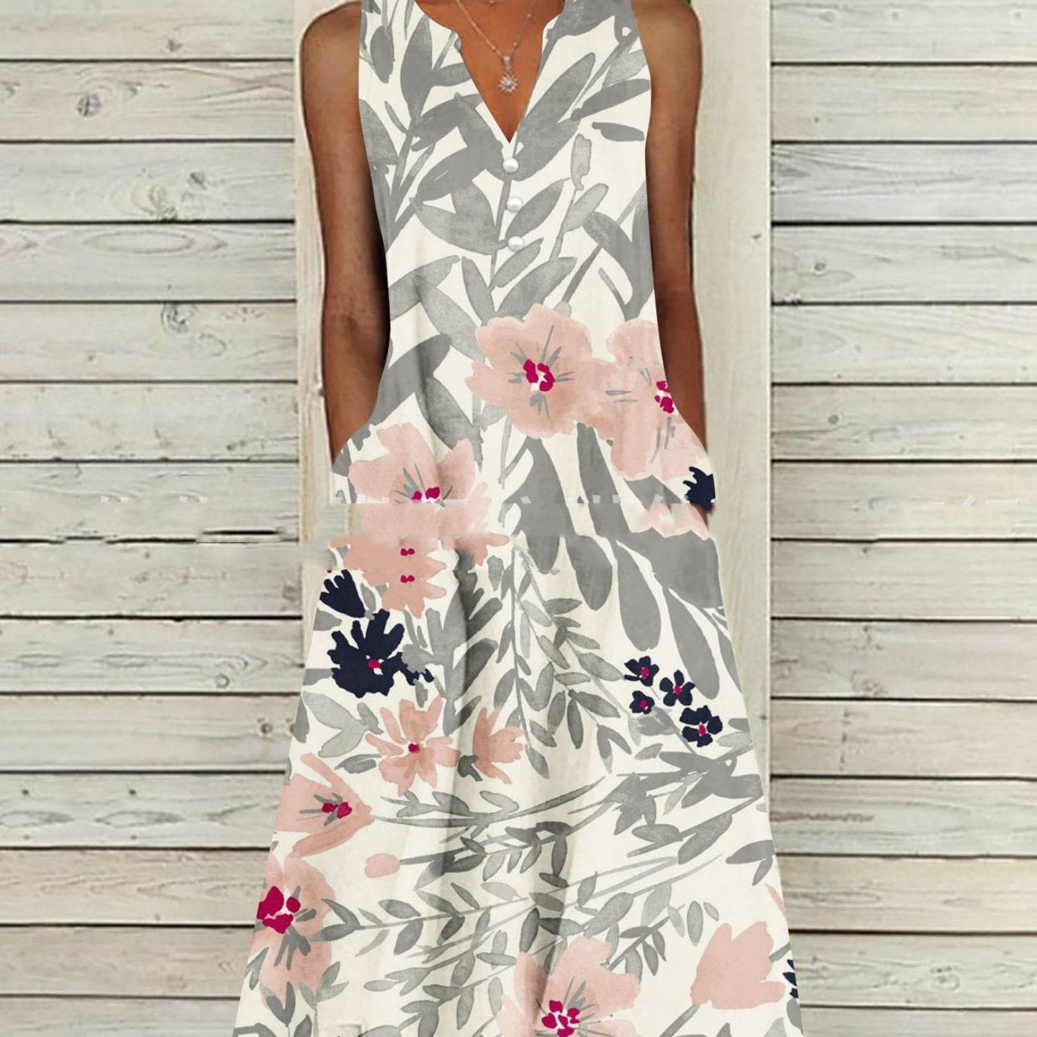 Ladies Sleeveless Printed Long Dress - MYLUXURY LANE ENTERPRISE