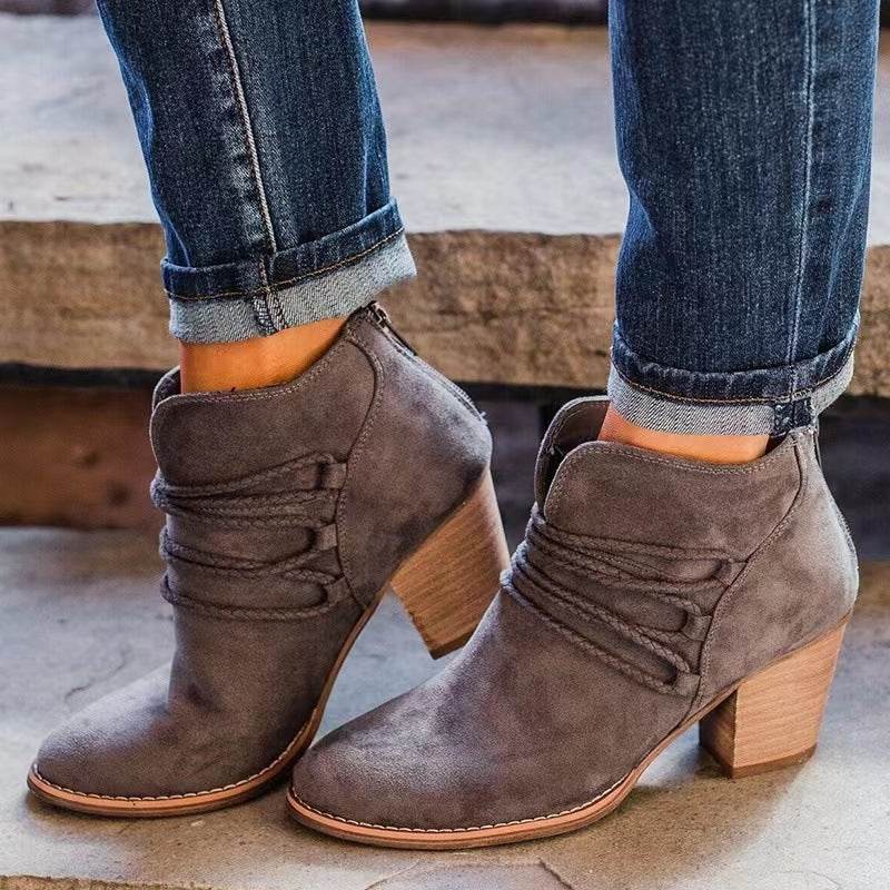 Mid Heel Boots Women's Chunky Heel Martin Boots - MYLUXURY LANE ENTERPRISE