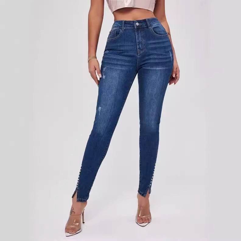 Slim Fit Patchwork High Waist Stretch Jeans - MYLUXURY LANE ENTERPRISE