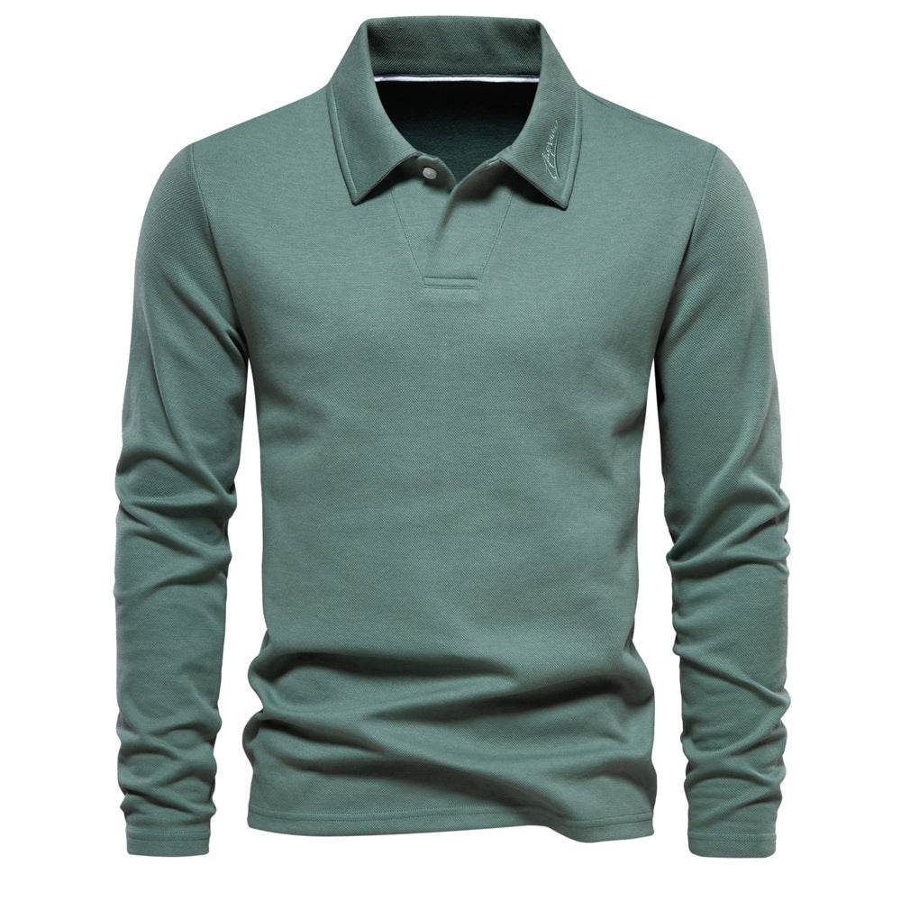 Long Sleeve Polo Shirt Men's Casual Solid Color Top Lapel - MYLUXURY LANE ENTERPRISE