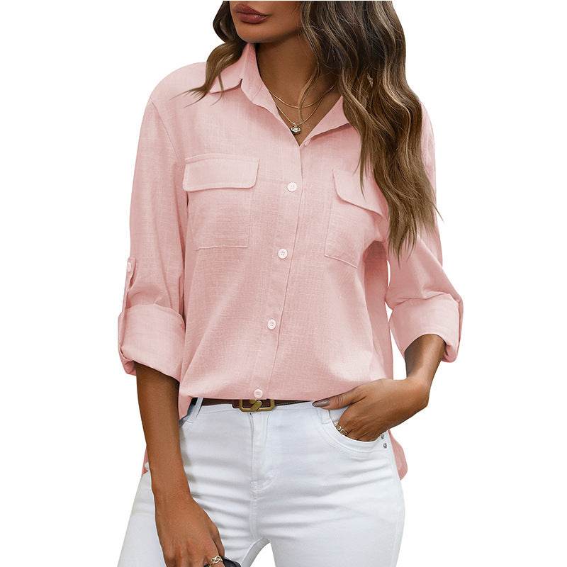 European And American Style Women Button Loose Shirt Solid Color Casual - MYLUXURY LANE ENTERPRISE