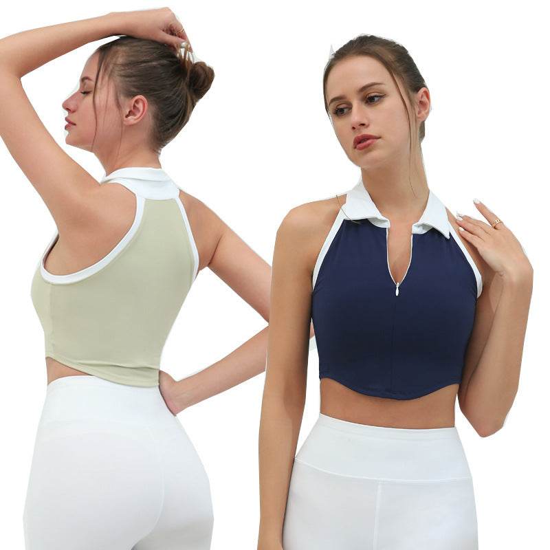 Contrast Color Lapels Zipper Quick-drying High Elastic With Chest Pad Running Yoga Jacket - MYLUXURY LANE ENTERPRISE