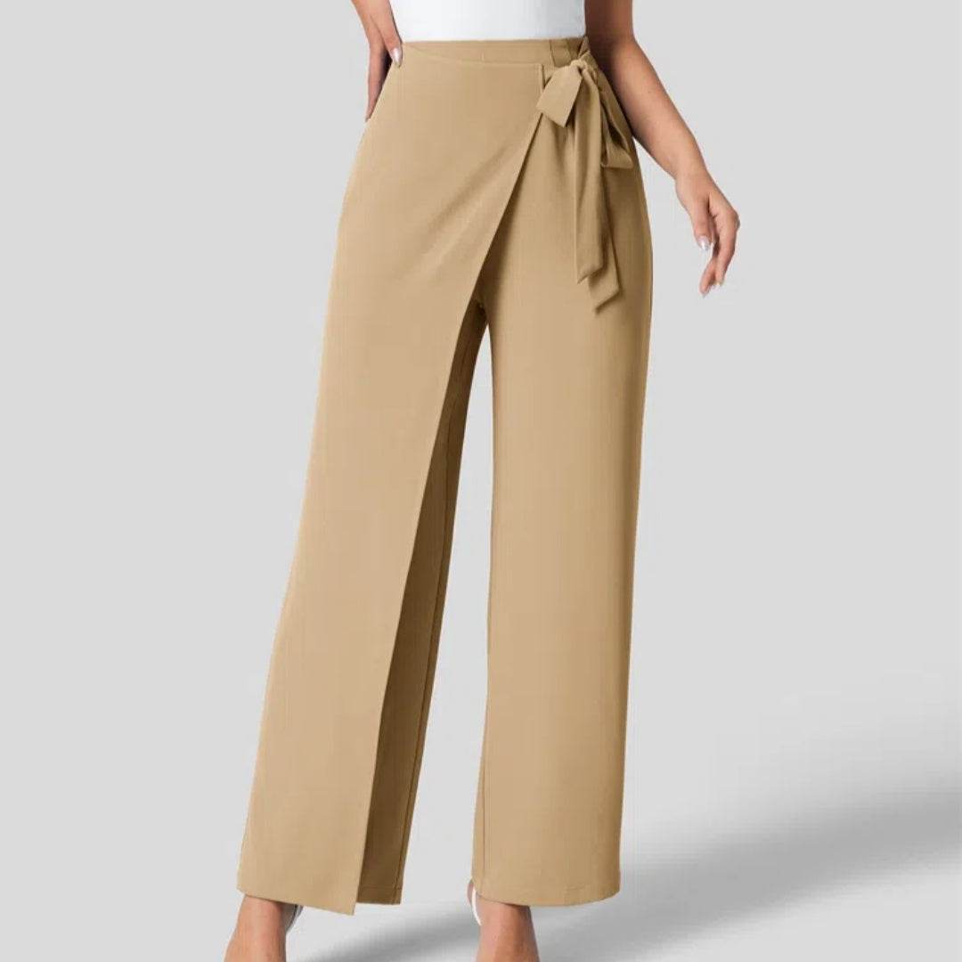 Women's High Waist Tie Side Invisible Zipper Wide Leg Pants - MYLUXURY LANE ENTERPRISE