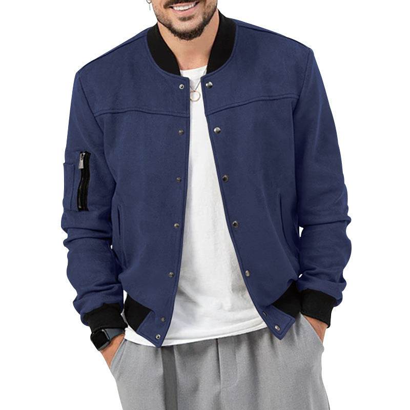 Suede Stand Collar Men's Button Cardigan - MYLUXURY LANE ENTERPRISE
