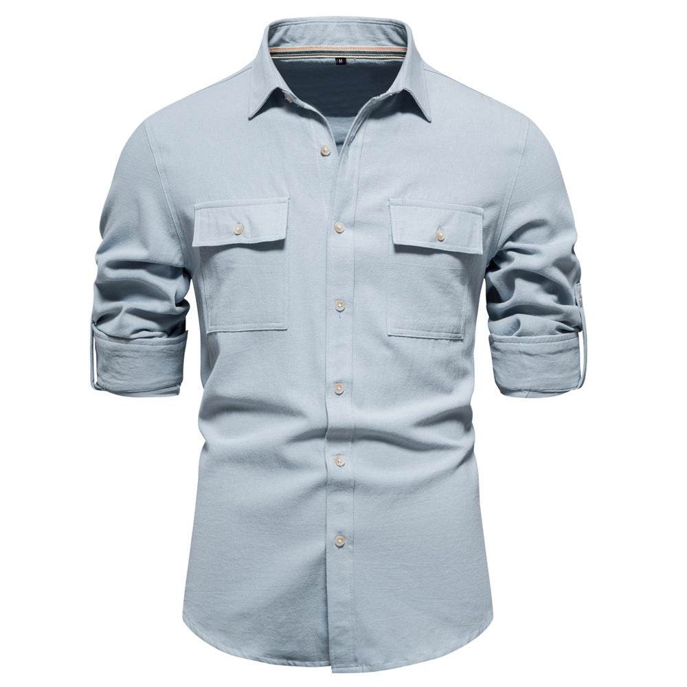 Business Pure Color European Size Long Sleeve Shirt - MYLUXURY LANE ENTERPRISE