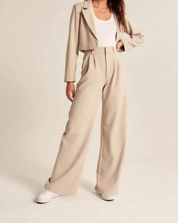 High Waist Straight Trousers With Pockets Wide Leg Casual Pants For Women - MYLUXURY LANE ENTERPRISE